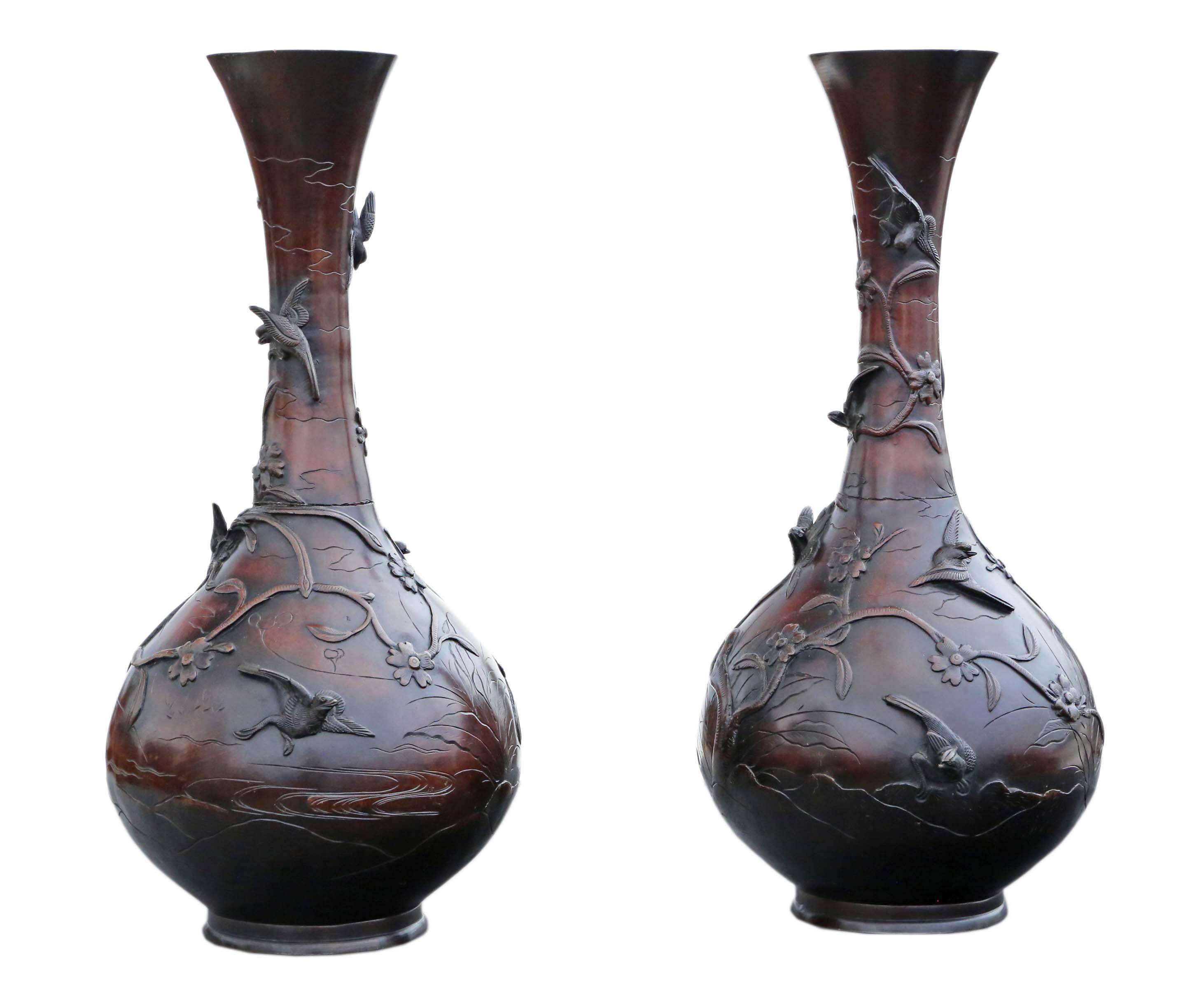 Very Large Pair of Fine Quality Japanese Bronze Vases - Antique, 19th Century Me In Good Condition For Sale In Wisbech, Cambridgeshire