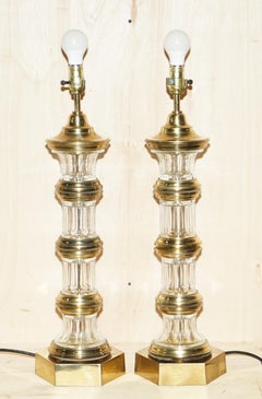 Very Large Pair of Fully Restored Vintage Glass Lighthouse Brass Tables Lamps