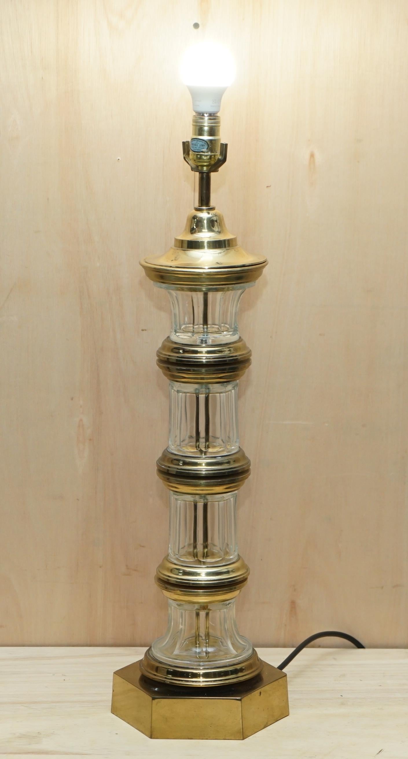 Art Deco Very Large Pair of Fully Restored Vintage Glass Lighthouse Brass Tables Lamps For Sale