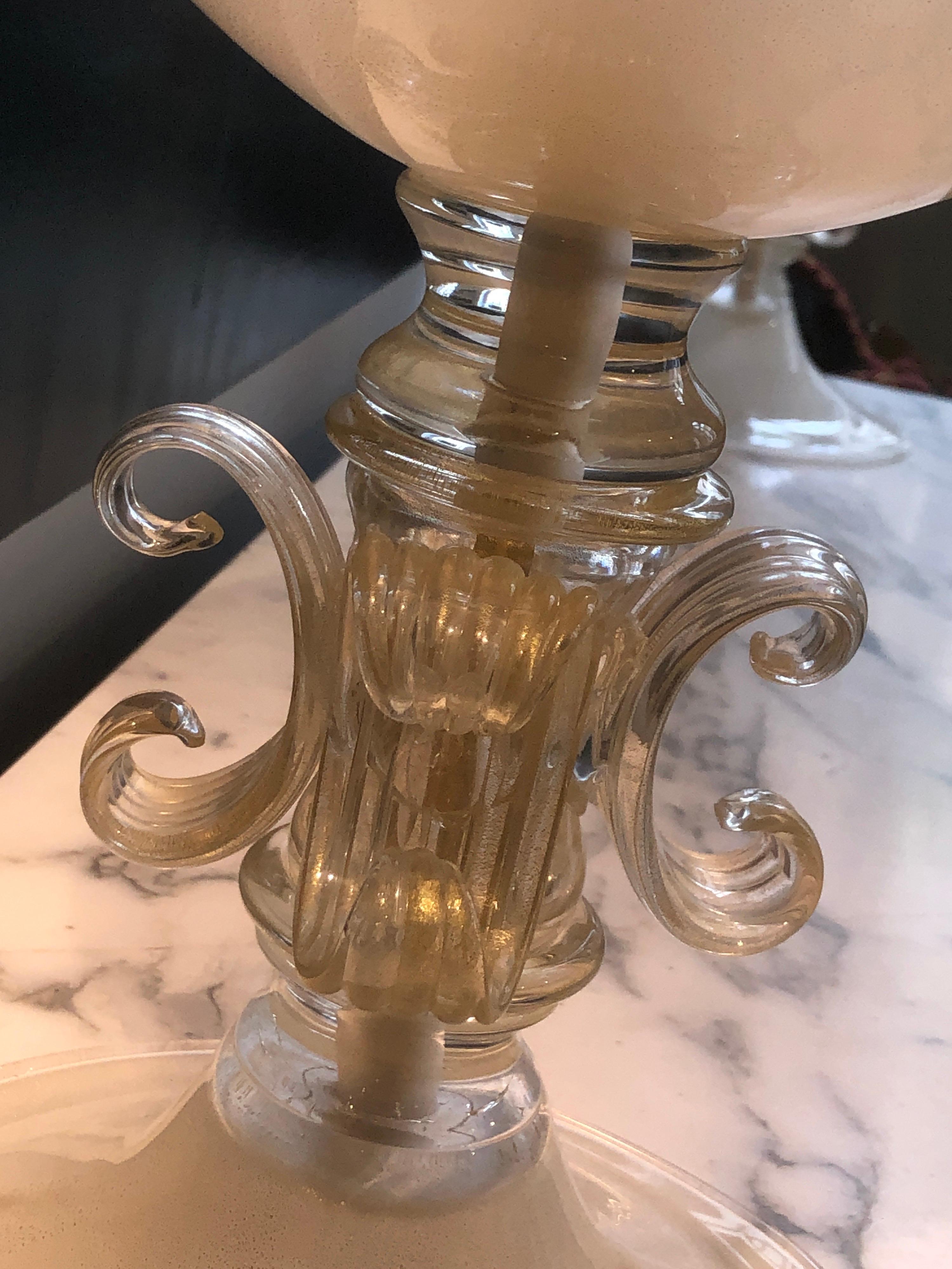 Très grande paire de lampes en verre de Murano avec des perles d'or 24 carats, Pauly & Co. en vente 5