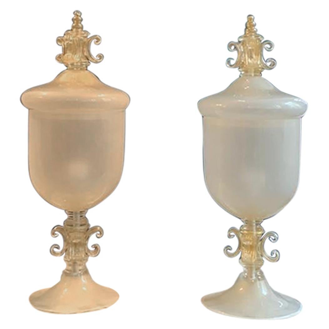 Très grande paire de lampes en verre de Murano avec des perles d'or 24 carats, Pauly & Co.