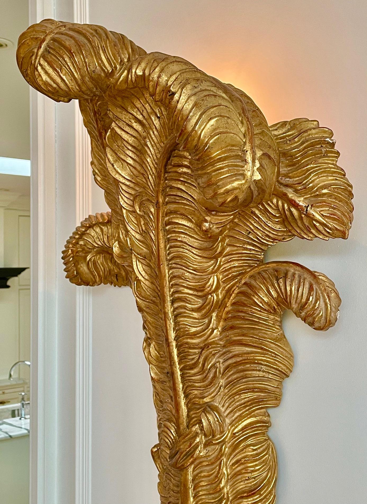 Very Large Pair of Maison Jansen Giltwood Feather Sconces For Sale 5