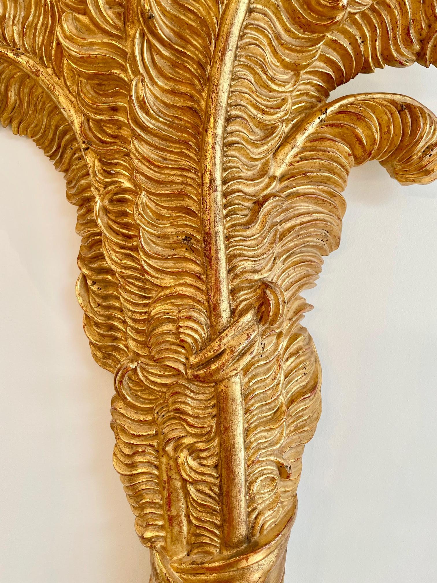 Very Large Pair of Maison Jansen Giltwood Feather Sconces For Sale 7