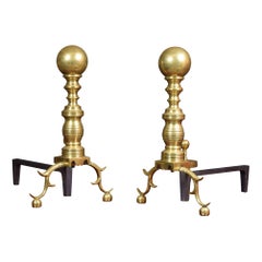 Antique Very Large Pair of Mid-17th Century Style Dutch Brass Fire Dogs