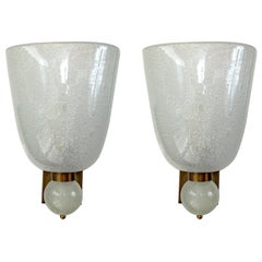 Very Large Pair of Murano Blown Pulegoso Oval-Shaped Wall Lights