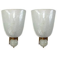 Pair of Murano Blown Pulegoso Oval-Shaped Wall Lights