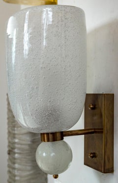 Very Large Pair of Murano Blown Pulegoso Oval-Shaped Wall Lights, Ul Listed