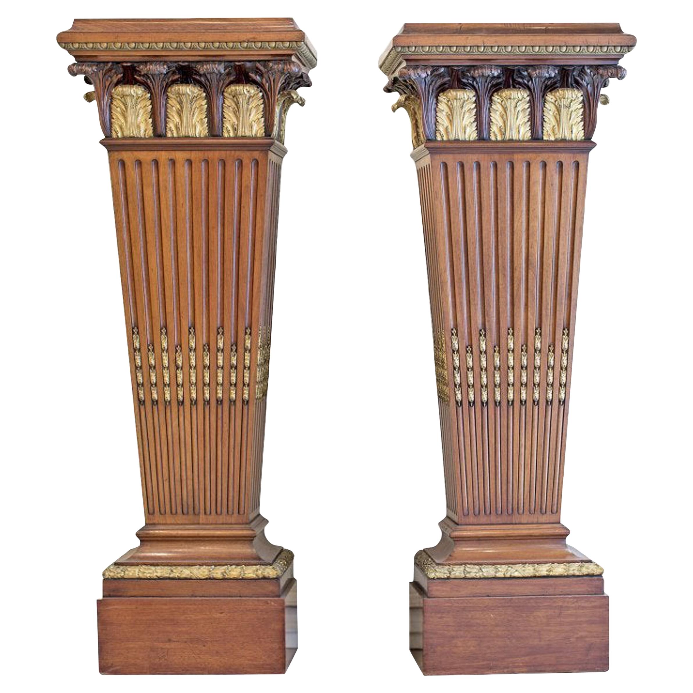 Very Large Pair of Neoclassical Style Ormolu Mounted Mahogany Pedestals For Sale
