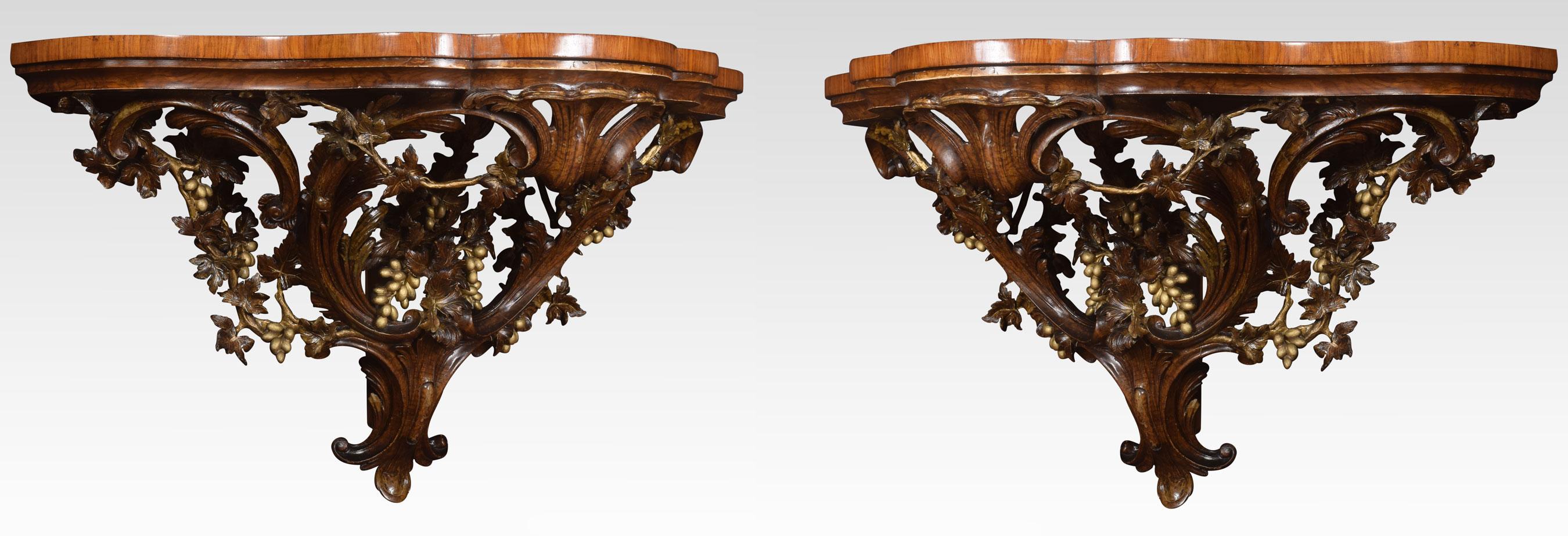 Very Large Pair of Walnut Wall Brackets For Sale 2