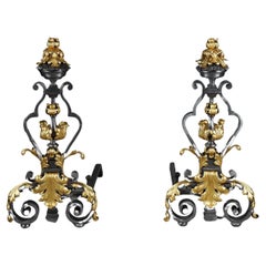 Very large pair of wrought iran andirons 