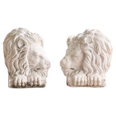 Very Large Pair Painted Cast Stone Lions After Antonio Canova (1757-1822)