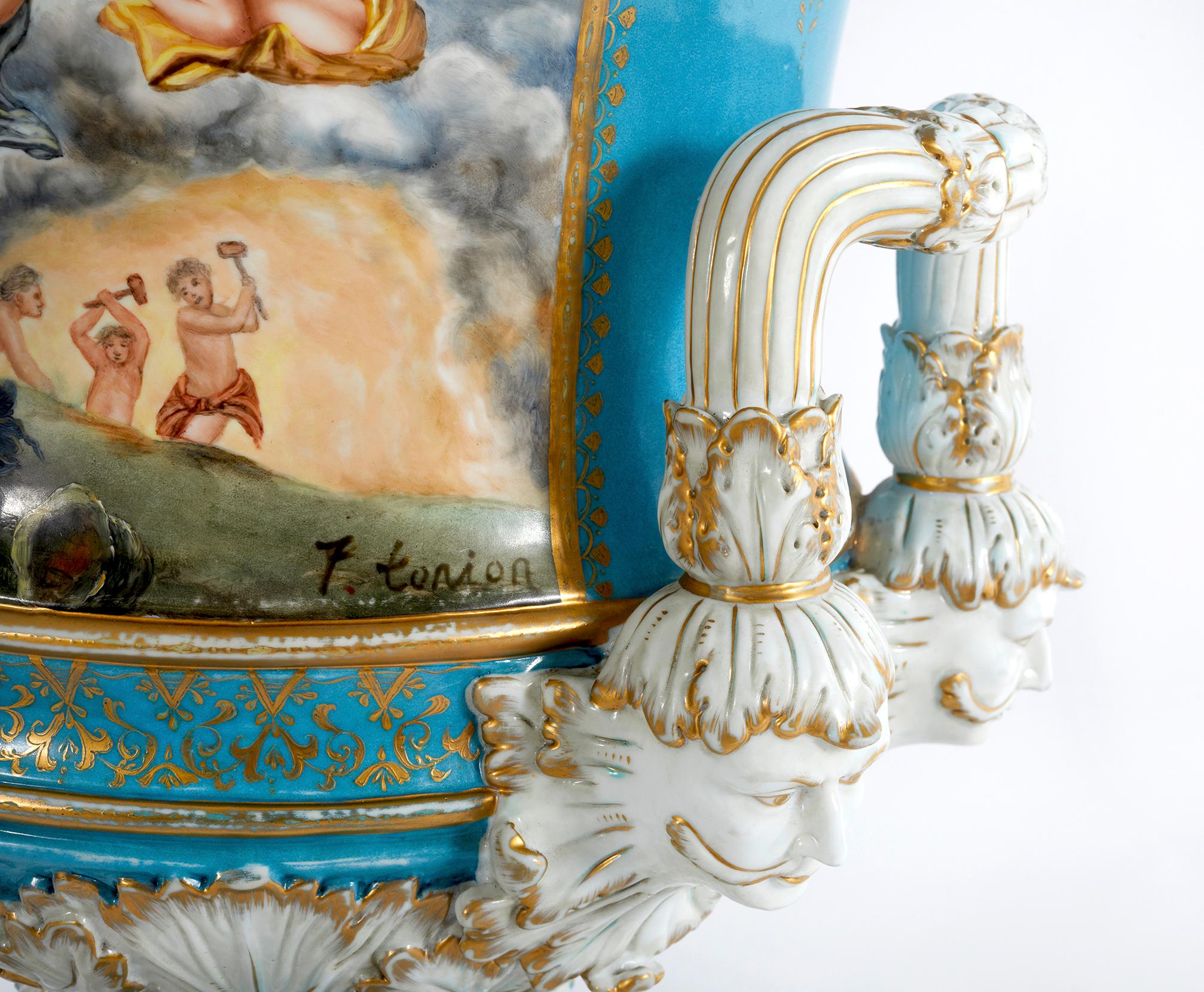 Very Large Pair Sevres Porcelain Campana In Good Condition For Sale In Tarry Town, NY