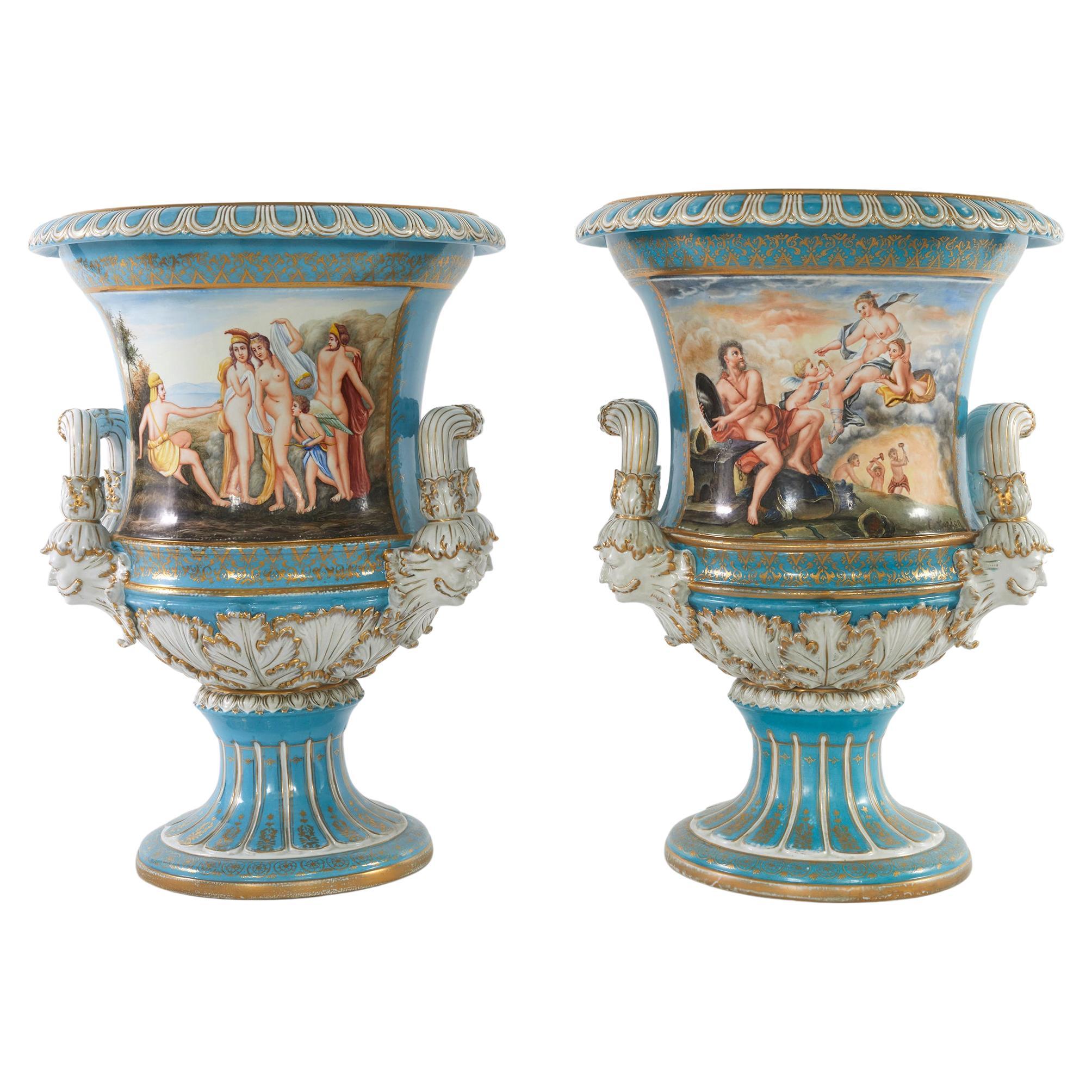 Very Large Pair Sevres Porcelain Campana For Sale