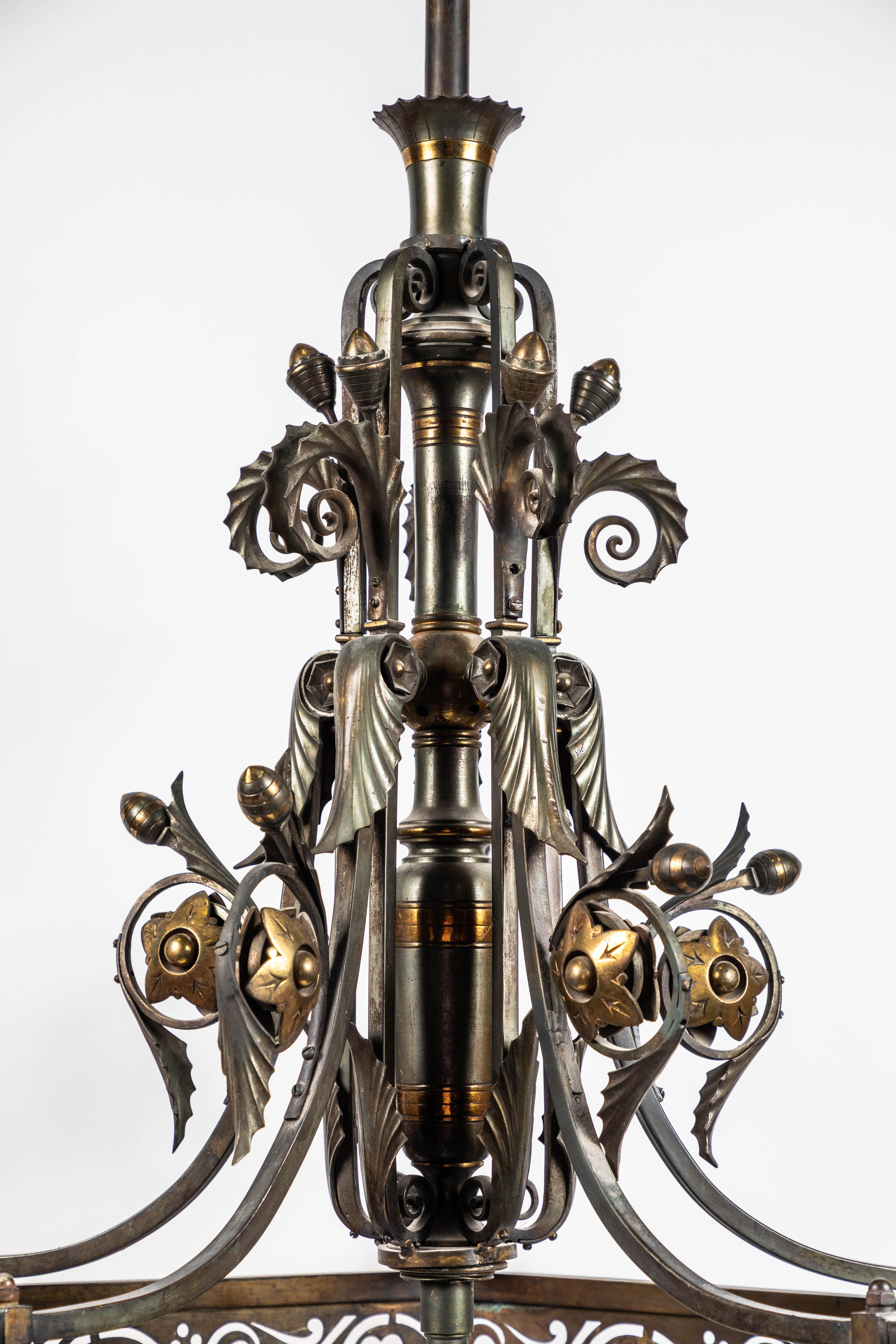 20th Century Very Large Patinated Bronze and Parcel-Gilt Lantern For Sale