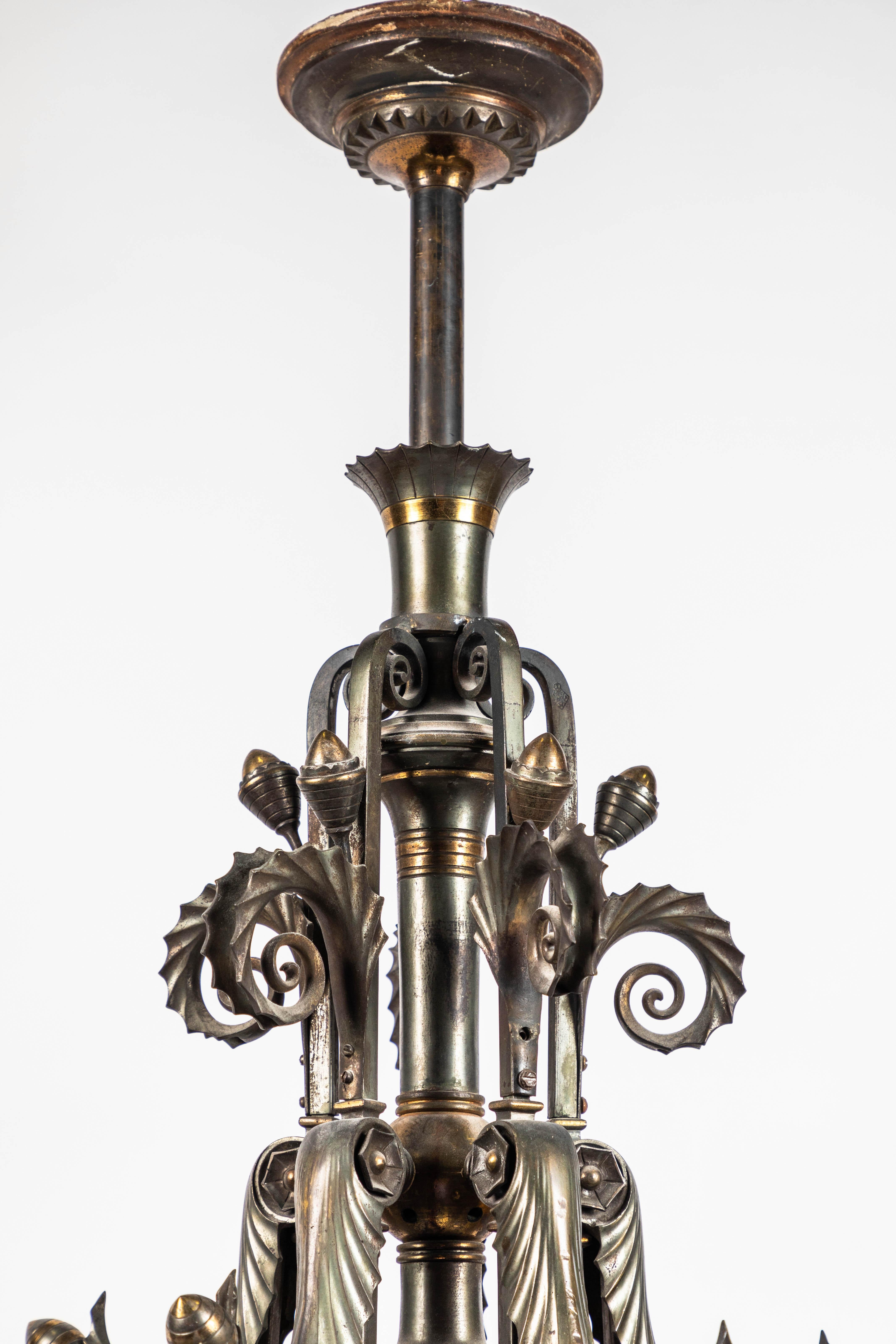 Very Large Patinated Bronze and Parcel-Gilt Lantern For Sale 1