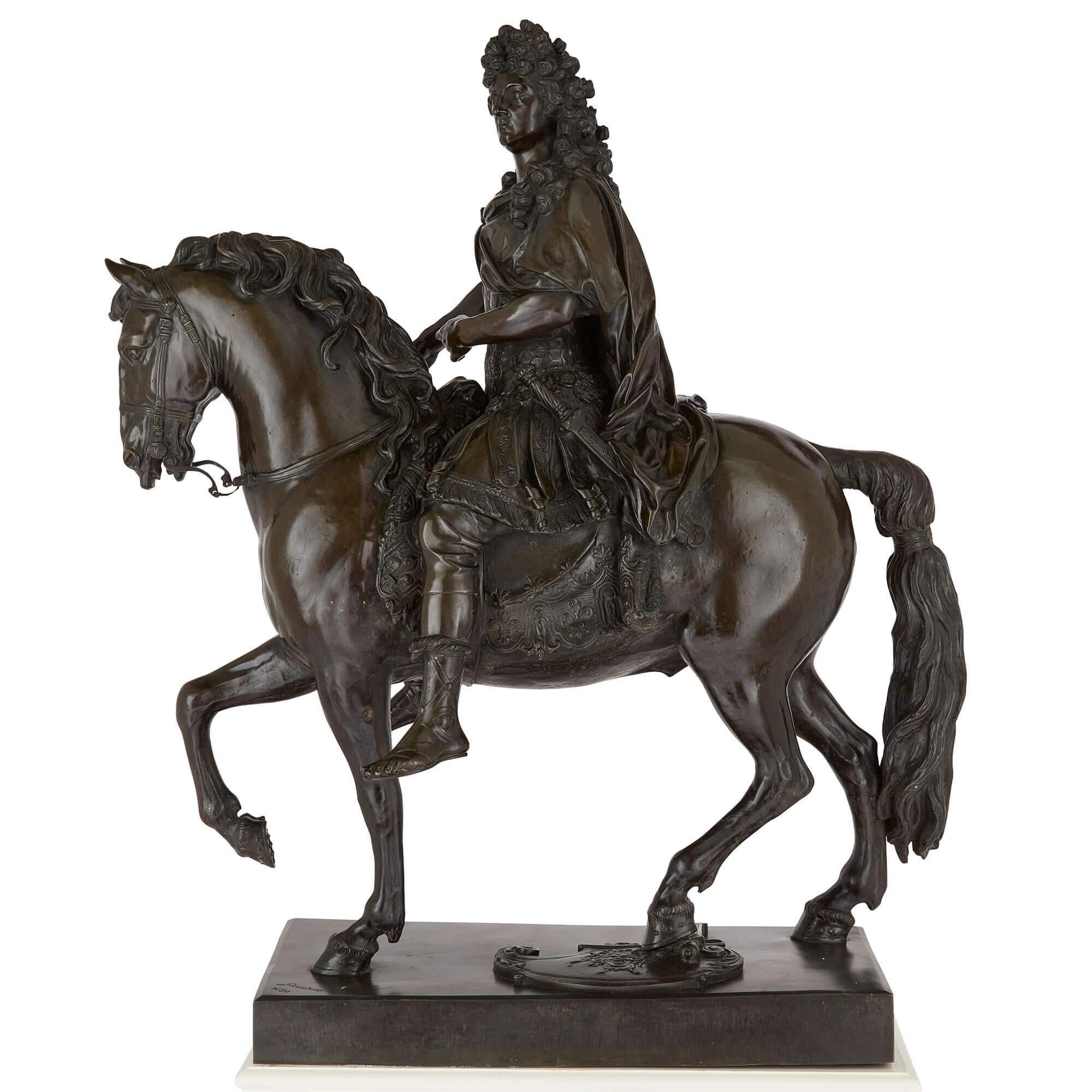French Very Large Patinated Bronze Sculpture of Louis XIV after Girardon For Sale