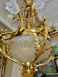 Very Large Pendant Chandelier Solid Cast Brass with 8-Arms, Early 20th Century