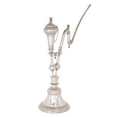 Très grande pipe persane Huqqa en argent massif