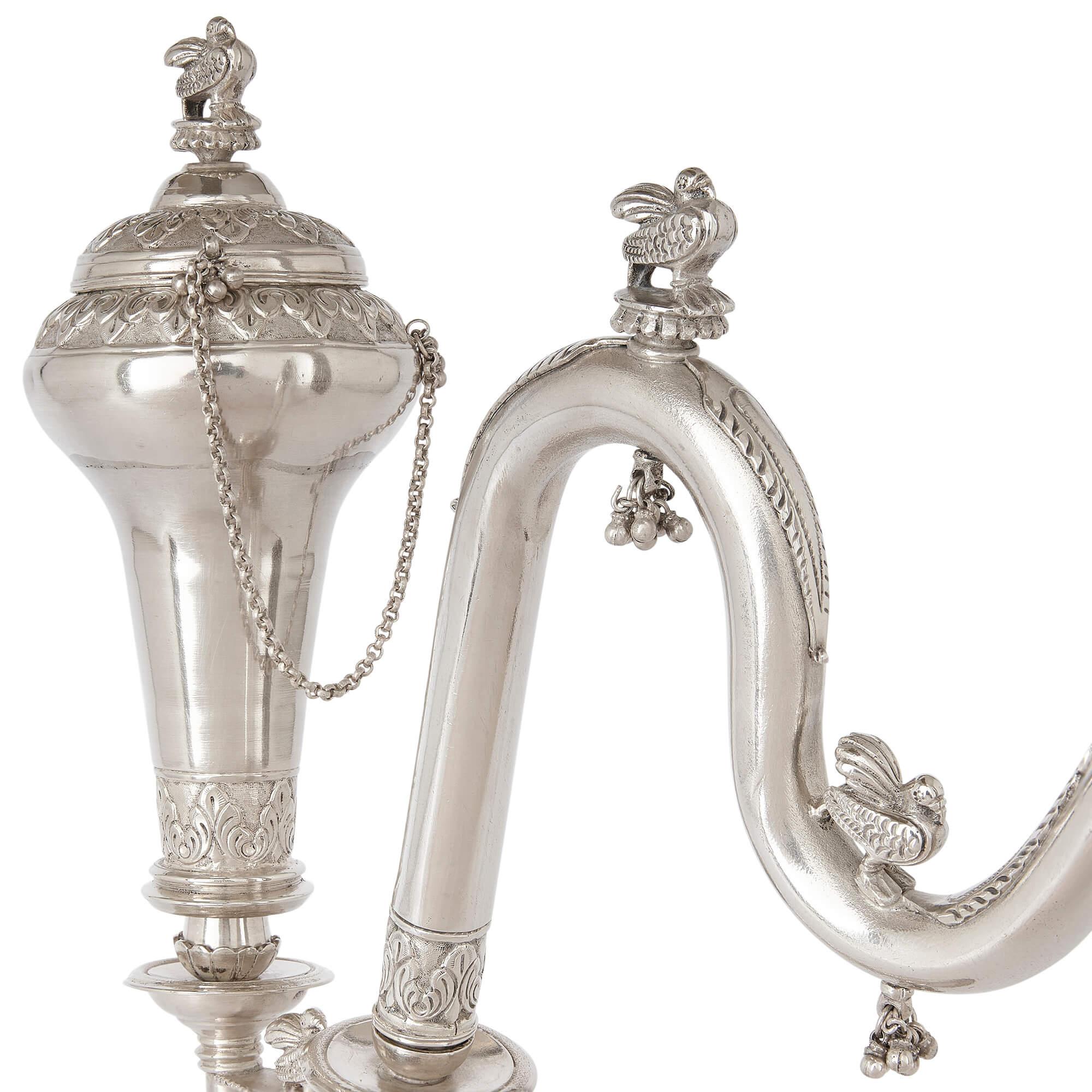 20th Century Very Large Persian Solid Silver Huqqa Pipe  For Sale