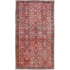 Antique Very Large Persian Sultanabad Mahal Rug in Red, Brown, Green, Cream & Blue 