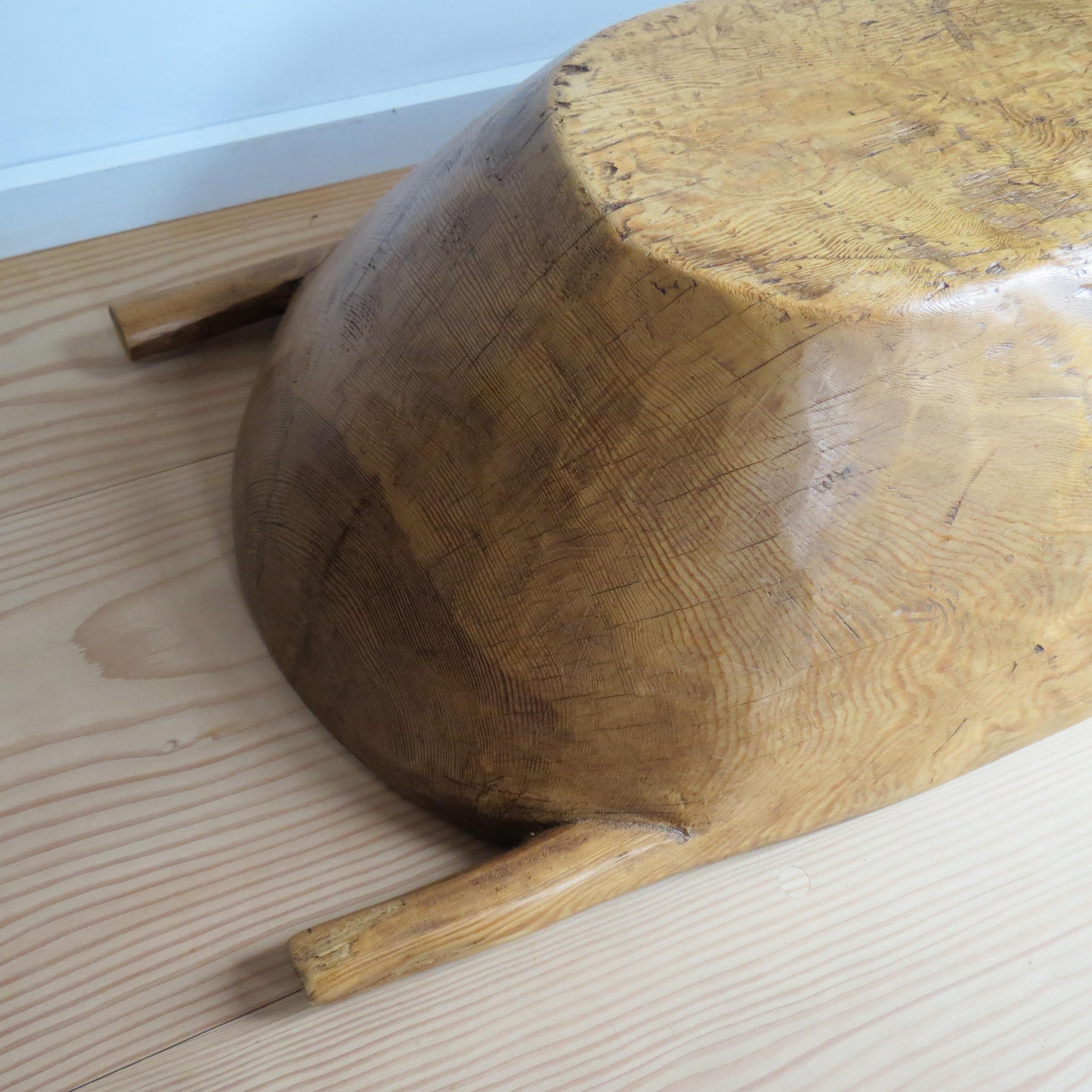 Very Large Pine Trug Wooden Rustic Bowl with Handles Wabi Sabi Style For Sale 9
