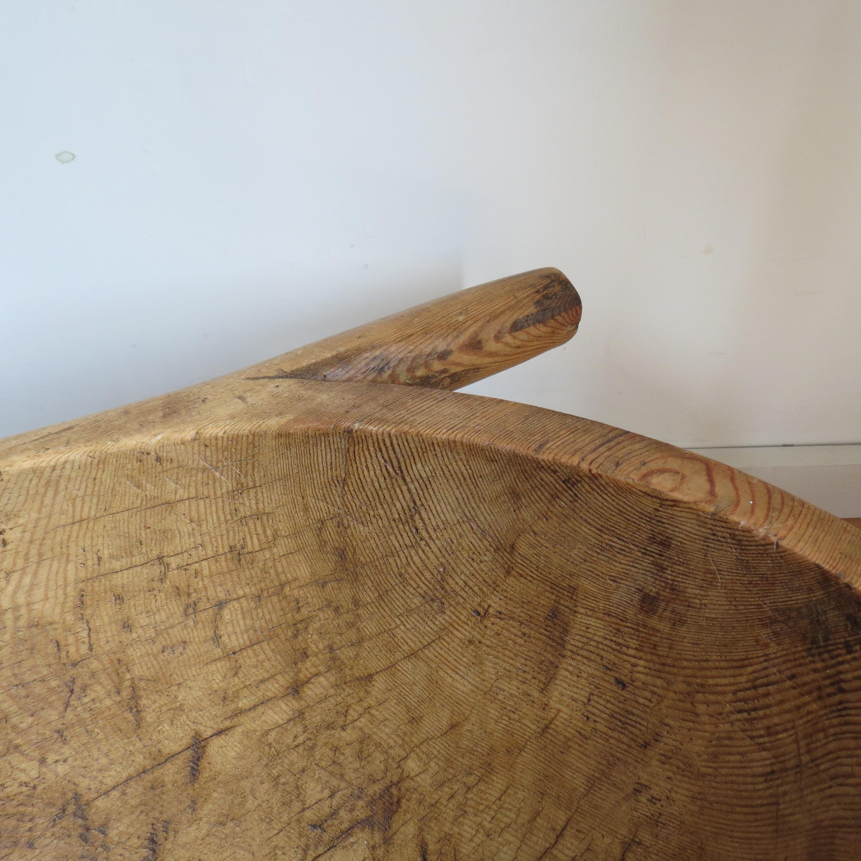 20th Century Very Large Pine Trug Wooden Rustic Bowl with Handles Wabi Sabi Style For Sale