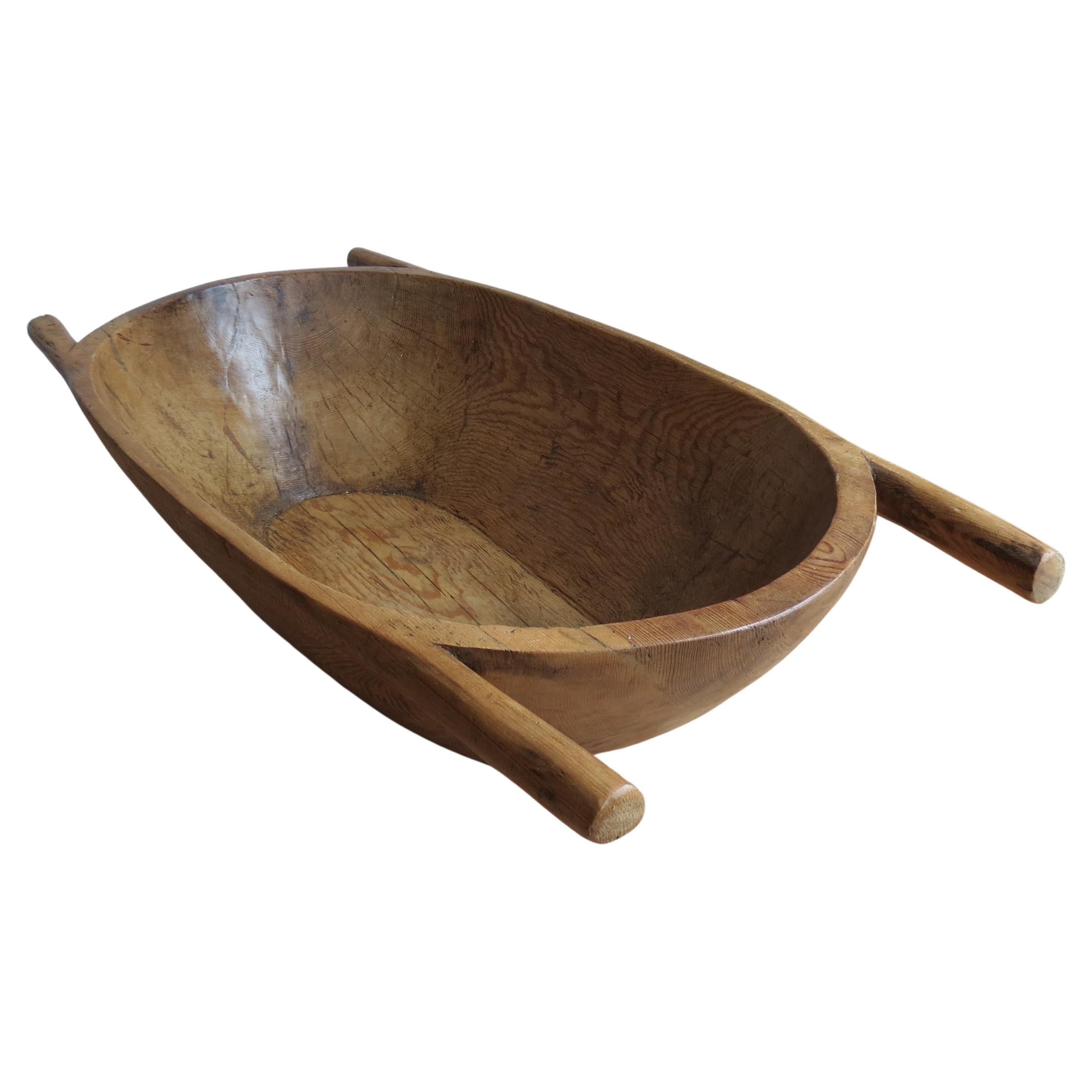 Very Large Pine Trug Wooden Rustic Bowl with Handles Wabi Sabi Style For Sale