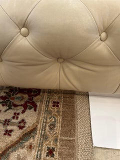 Very Large Plush Beige Tufted Leather Square Ottoman with Chrome Base