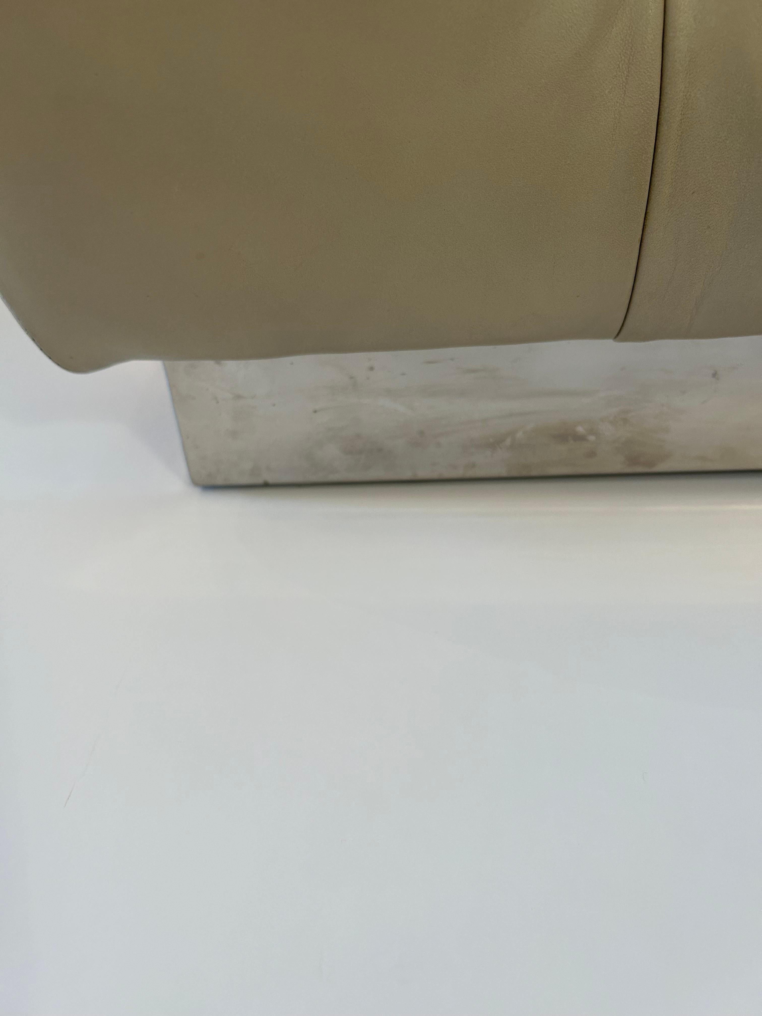 Very Large Plush Beige Tufted Leather Square Ottoman with Chrome Base In Good Condition For Sale In Hopewell, NJ