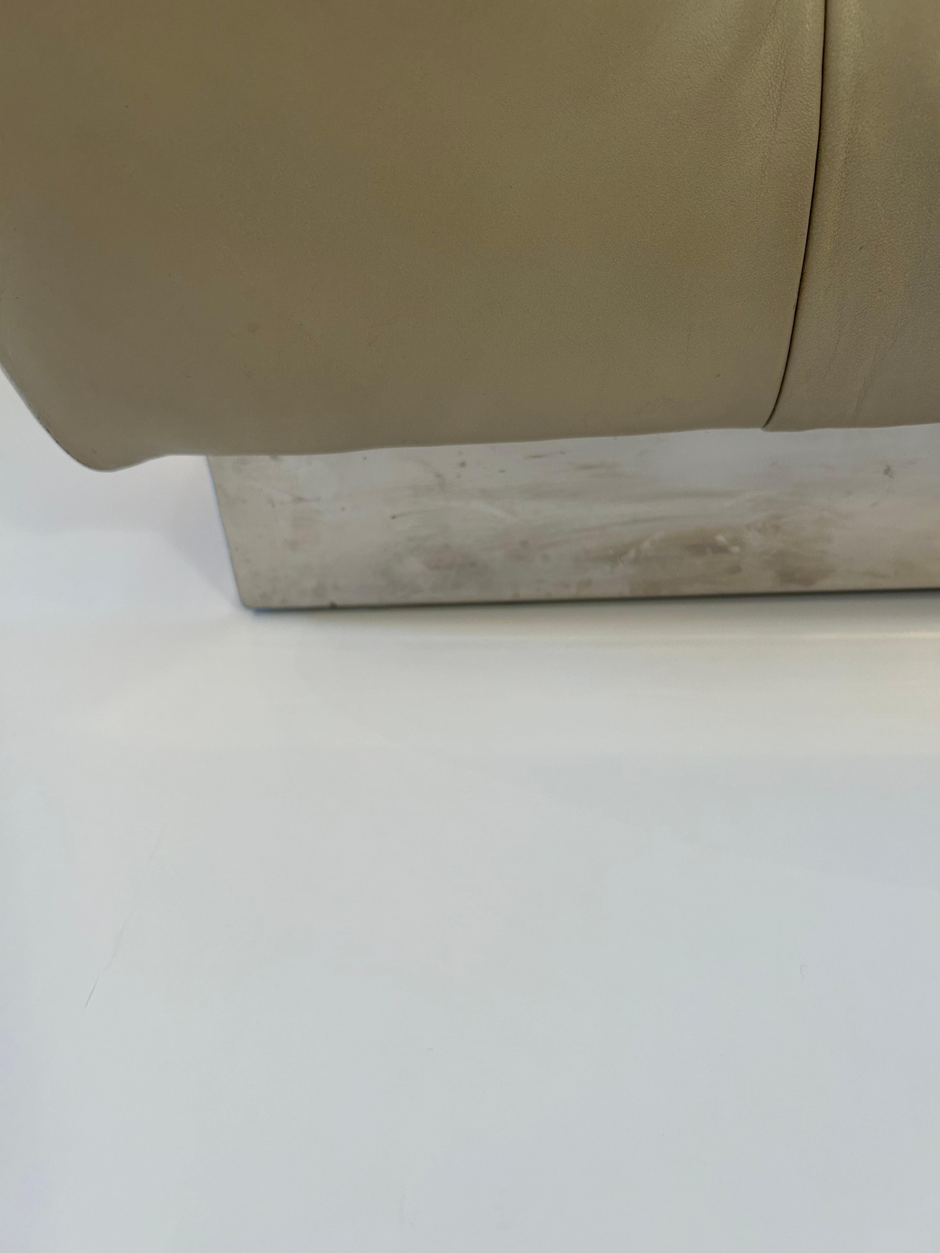Late 20th Century Very Large Plush Beige Tufted Leather Square Ottoman with Chrome Base For Sale
