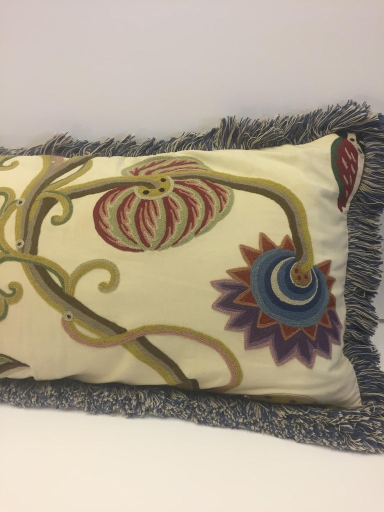 Very Large Plushly Elegant Handmade Crewelwork Pillow at 1stDibs
