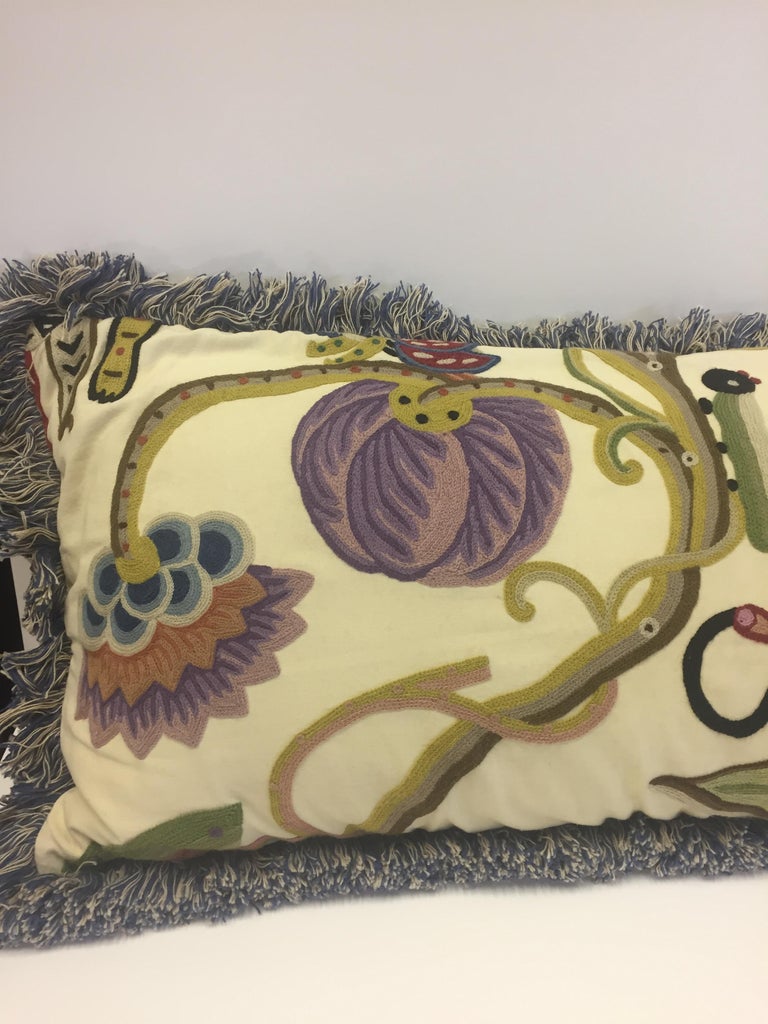 Very Large Plushly Elegant Handmade Crewelwork Pillow For Sale at 1stdibs