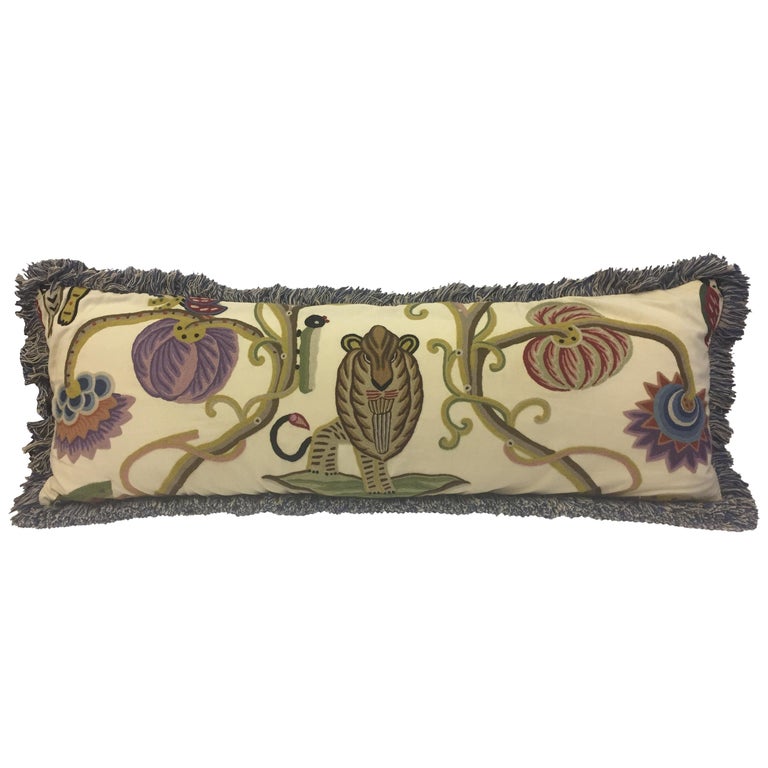 Very Large Plushly Elegant Handmade Crewelwork Pillow For Sale at 1stdibs