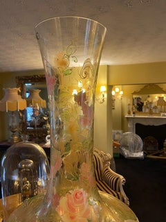 Very Large Polish Mouth-Blown Hand-Painted Glass Vase