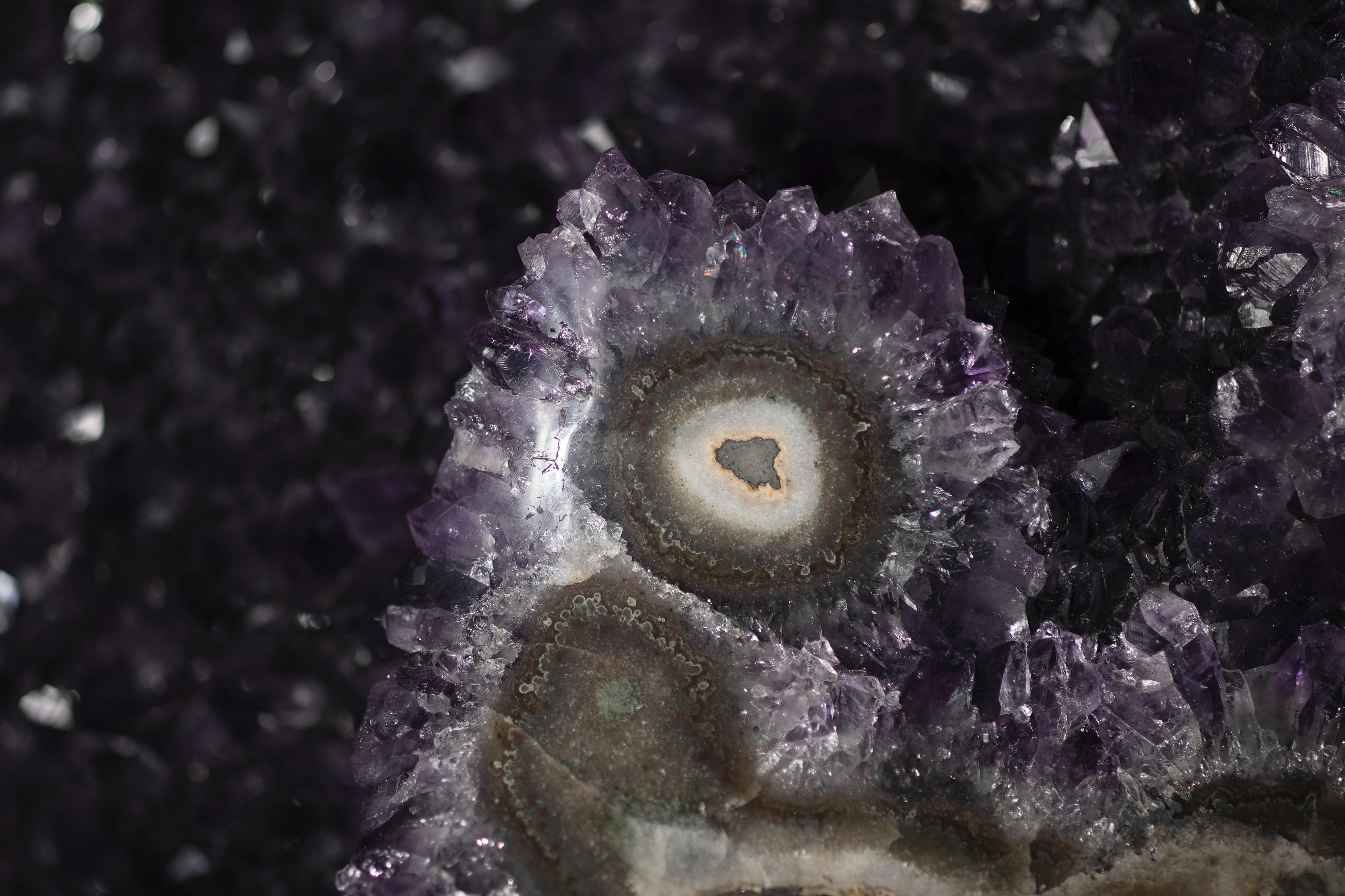 Uruguayan Very Large Polished Amethyst “Open Geode” with Calcite Formation and Agate For Sale