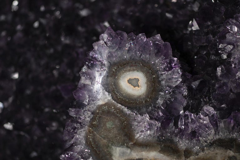 Very Large Polished Amethyst “Open Geode” with Calcite Formation and Agate For Sale 1