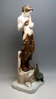 Große Porzellanfigur eines Fauns mit Krokodil, Rosenthal Selb, Deutschland