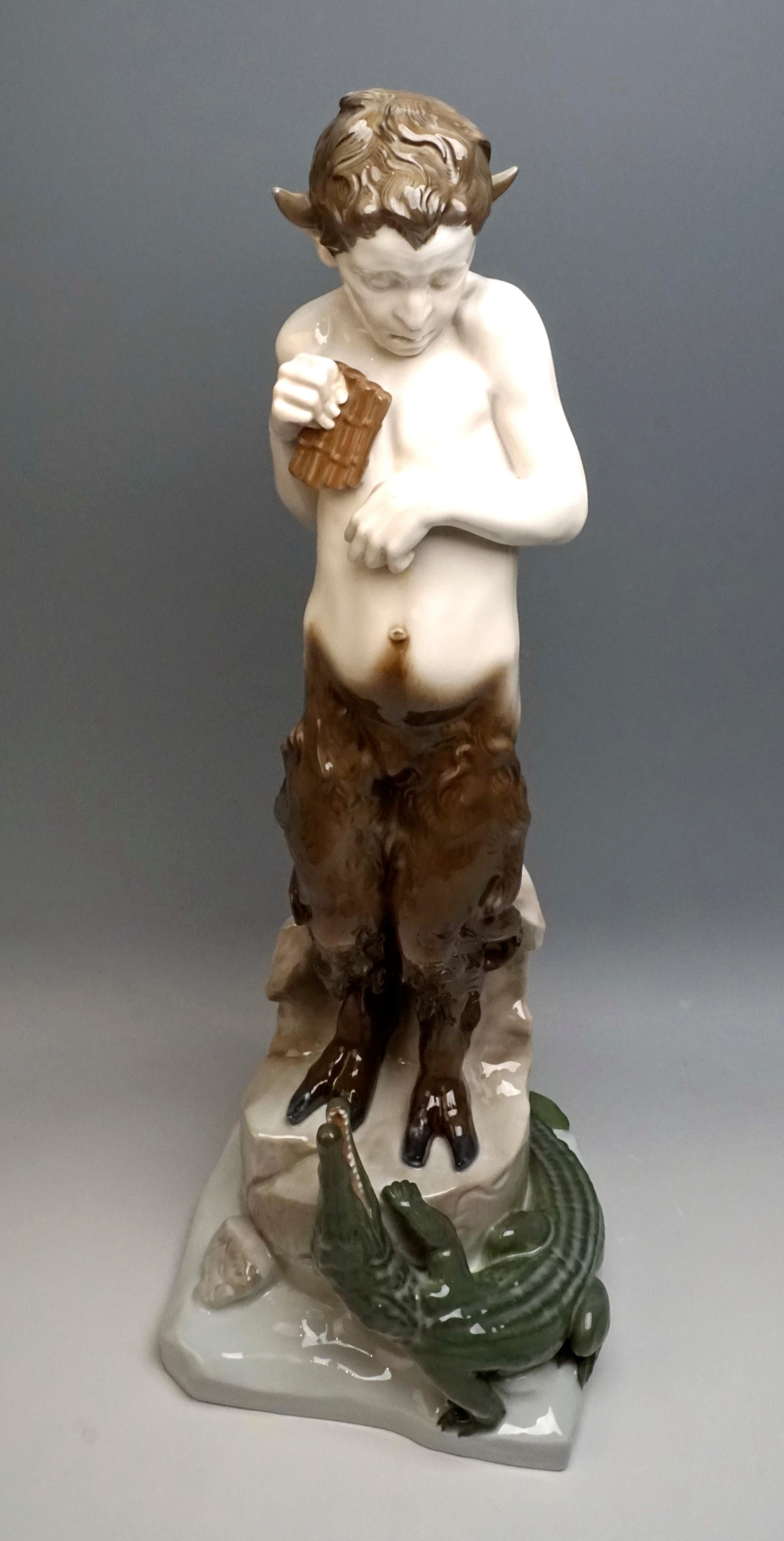 Hand-Painted Very Large Porcelain Figure Faun with Crocodile Rosenthal Selb, Germany