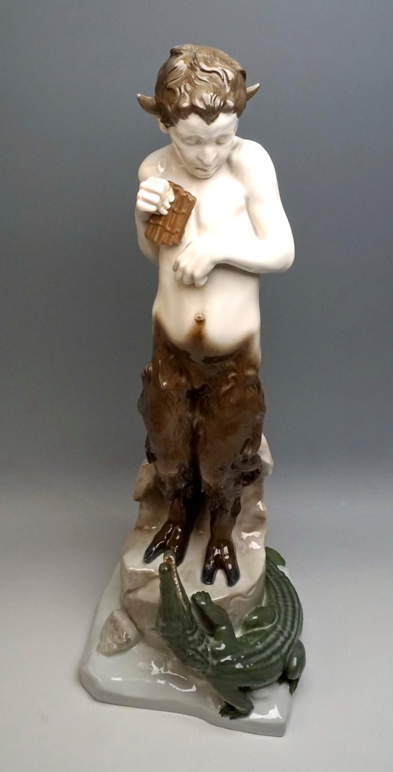 Very Large Porcelain Figure Faun with Crocodile Rosenthal Selb, Germany In Excellent Condition For Sale In Vienna, AT
