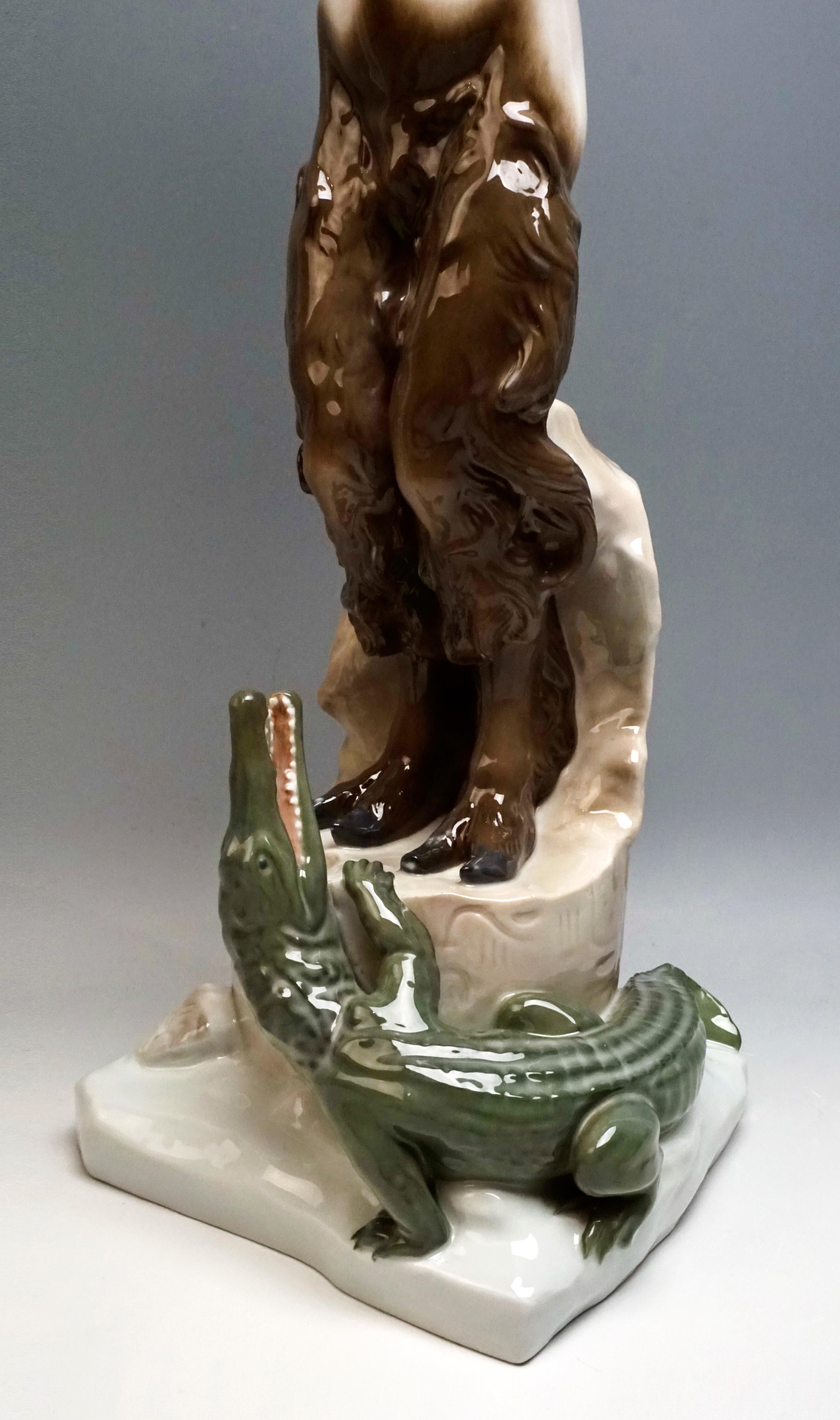 Early 20th Century Very Large Porcelain Figure Faun with Crocodile Rosenthal Selb, Germany