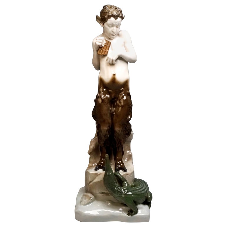 Very Large Porcelain Figure Faun with Crocodile Rosenthal Selb, Germany For Sale
