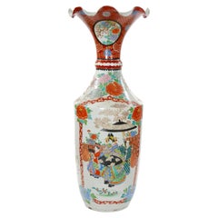 Antique Very Large Porcelain Japanese Floor Vase / Scalloped Trumpet Shape