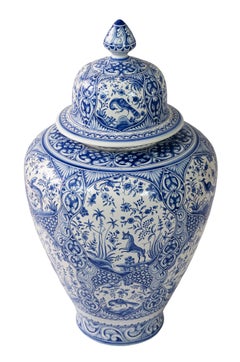 Very Large Portuguese Hand Painted Ceramic Lidded Vase/Urn