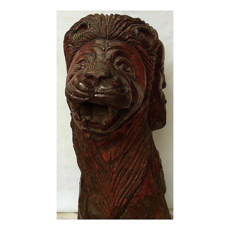 Very Large, Powerful African-American Carving of a Man and Lion For Sale 3