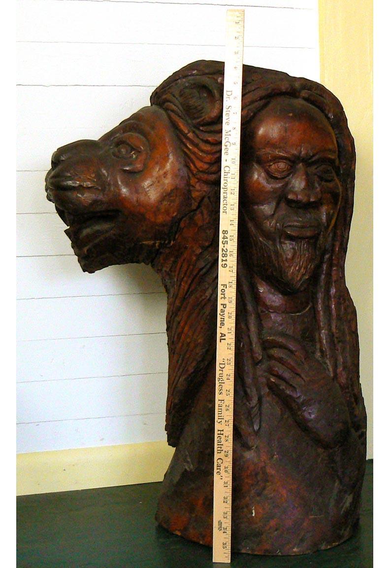Very Large, Powerful African-American Carving of a Man and Lion For Sale 7