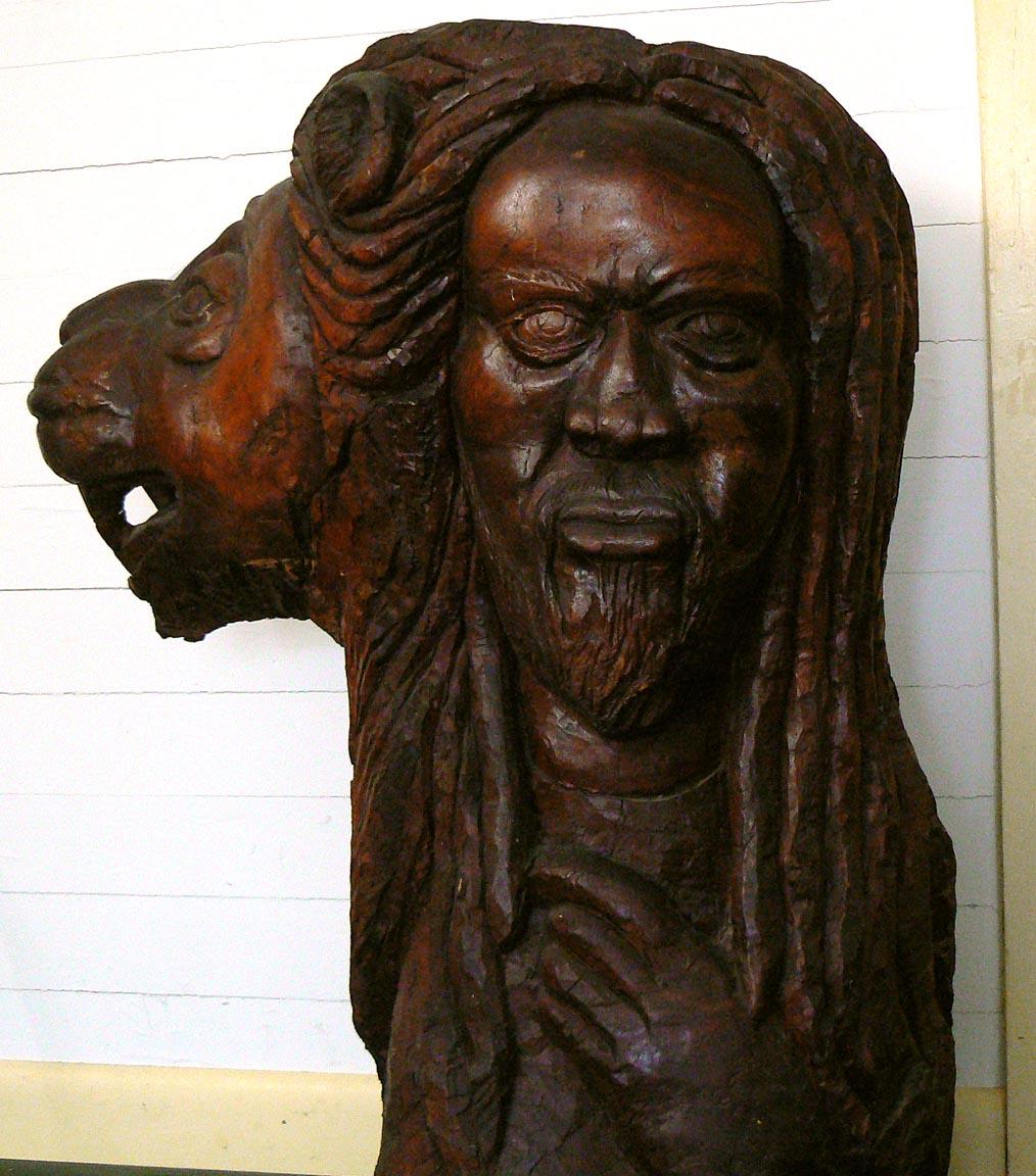 Folk Art Very Large, Powerful African-American Carving of a Man and Lion For Sale