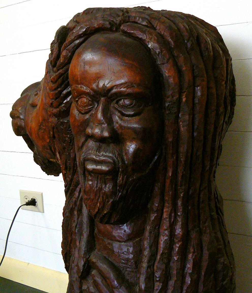 Hand-Carved Very Large, Powerful African-American Carving of a Man and Lion For Sale