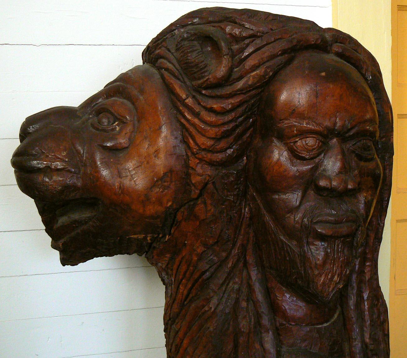 Very Large, Powerful African-American Carving of a Man and Lion In Good Condition For Sale In Fort Payne, AL