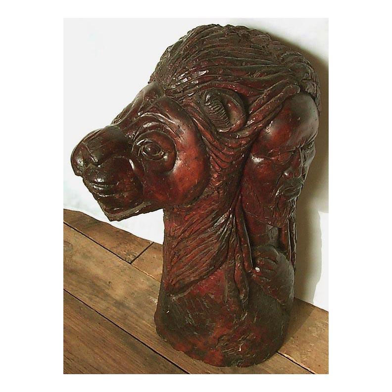 Mid-20th Century Very Large, Powerful African-American Carving of a Man and Lion For Sale