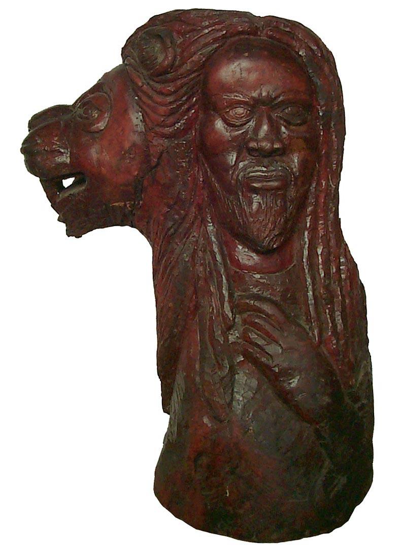 Wood Very Large, Powerful African-American Carving of a Man and Lion For Sale